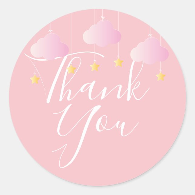 Sticker Rond Twinkle scintille merci baby shower rose (Devant)