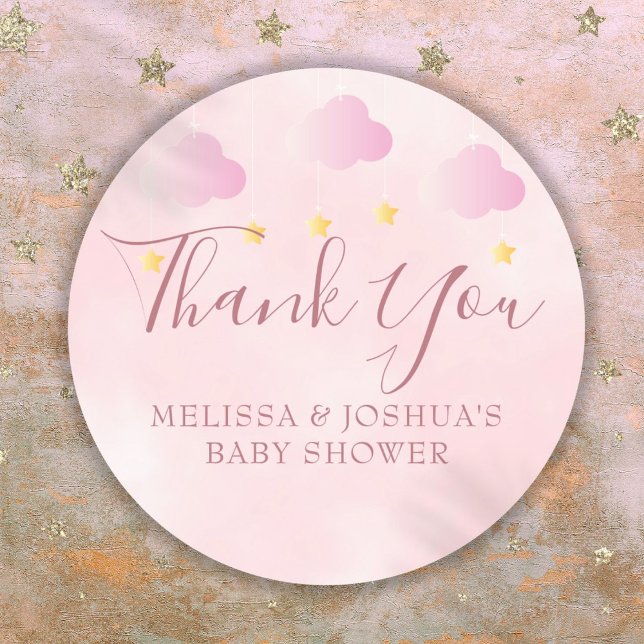 Sticker Rond Twinkle Twinkle Baby Shower Rose Pâle Merci (Twinkle Twinkle Baby Shower Soft Pink Thank You Classic Round Sticker)