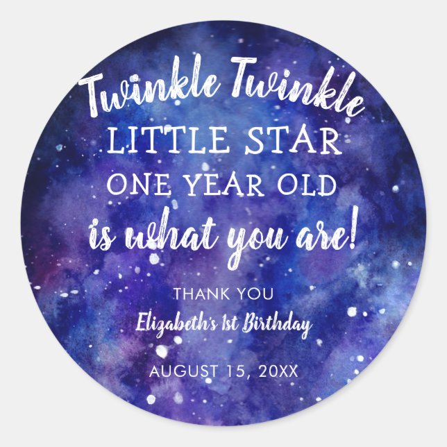 Sticker Rond Twinkle Twinkle Little Star 1er anniversaire Merci (Devant)