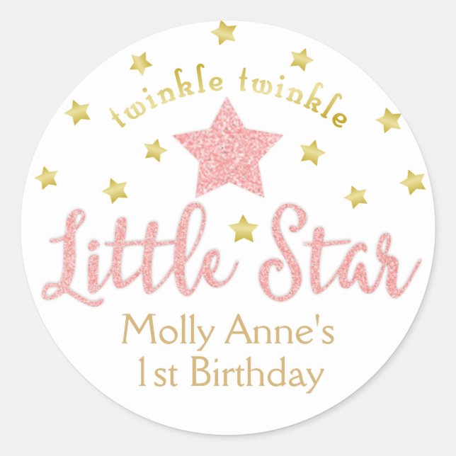 Sticker Rond Twinkle Twinkle Little Star 1er anniversaire Pink  (Devant)