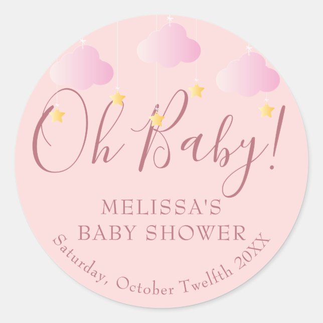 Sticker Rond Twinkle Twinkle Oh Baby Baby shower rose (Devant)