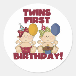 Sticker Rond Twins 1er Anniversaire - Girls Tshirts et cadeaux