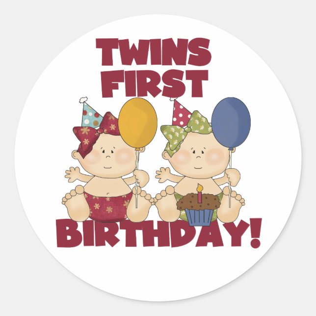 Sticker Rond Twins 1er Anniversaire - Girls Tshirts et cadeaux (Devant)