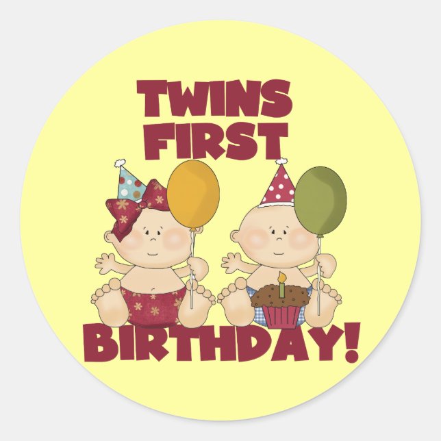 Sticker Rond Twins 1er Anniversaire T-shirts et cadeaux garçon/ (Devant)