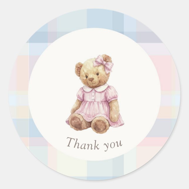 Sticker Rond Twins Beary First Birthday Girl (Devant)