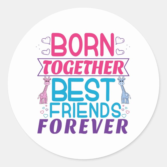 Sticker Rond Twins Best Friends Forever - Garçon et fille (Devant)