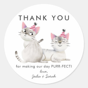 Sticker Rond Twins Joint Kitty Chat Anniversaire Merci Favorise