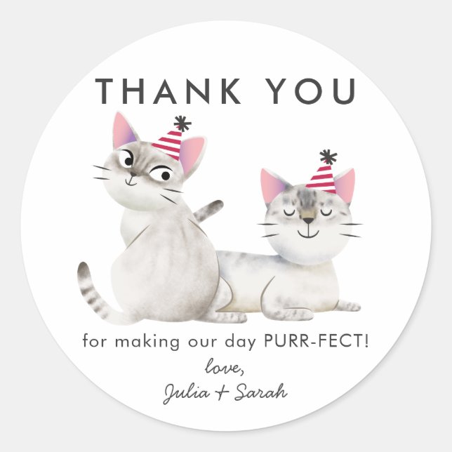 Sticker Rond Twins Joint Kitty Chat Anniversaire Merci Favorise (Devant)