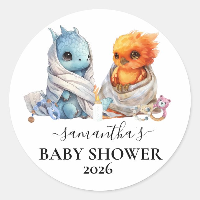 Sticker Rond Twins Phoenix Dragon Imaginaire magique (Devant)