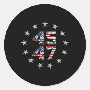 Sticker Rond Two Side 45 47 Trump 2024 Drapeau américain (à l'a