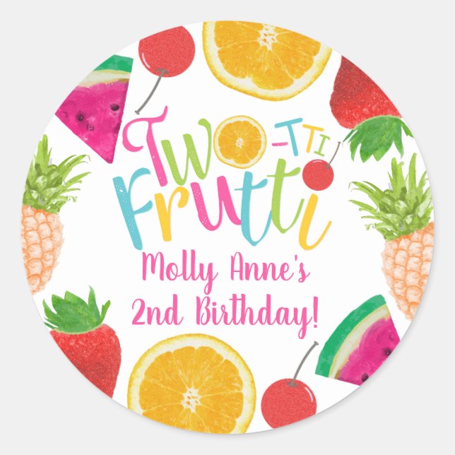 Sticker Rond TWO-tti Frutti Tutti Frutti Fille 2e anniversaire (Devant)