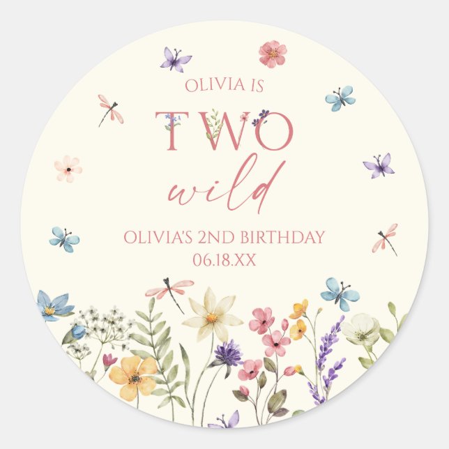 Sticker Rond Two Wild Wildflower Wild Flower 2nd Birthday Party (Devant)