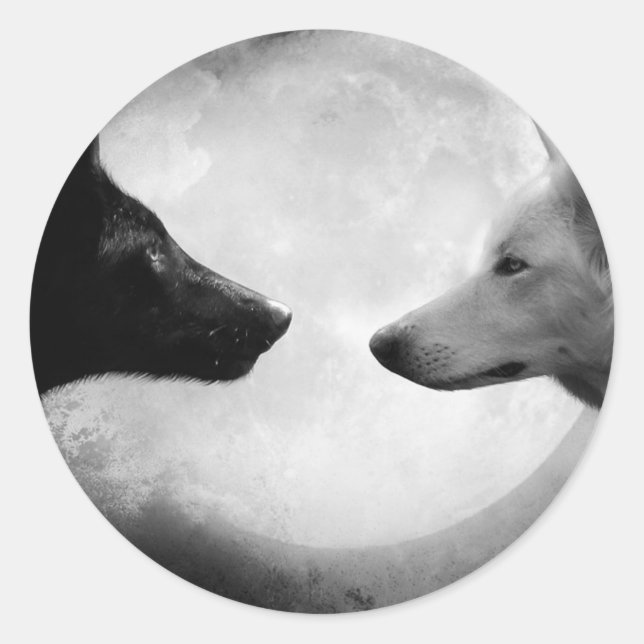 Sticker Rond Two wolves facing each other (Devant)
