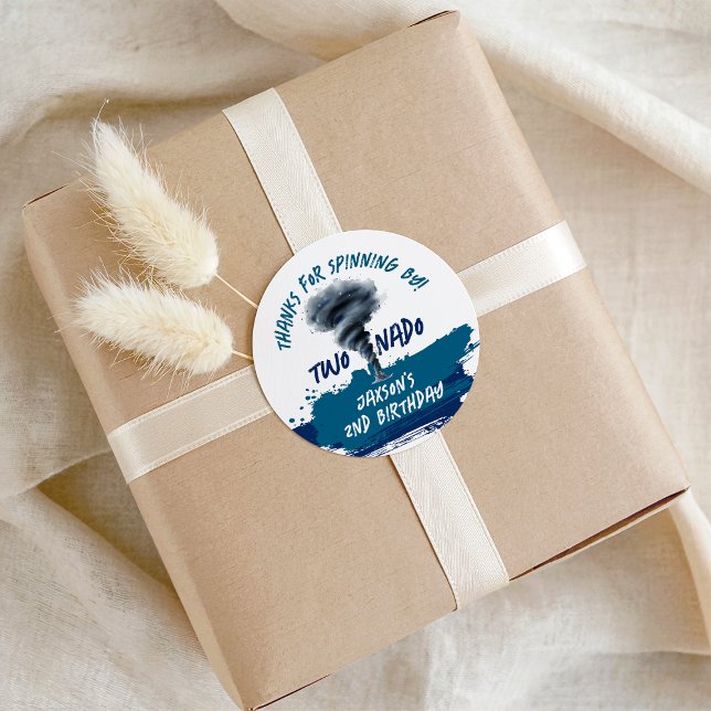 Sticker Rond Twonado Twister Tornade Grunge Bleu Anniversaire (Twonado Twister Tornado Blue Grunge Birthday Classic Round Sticker)