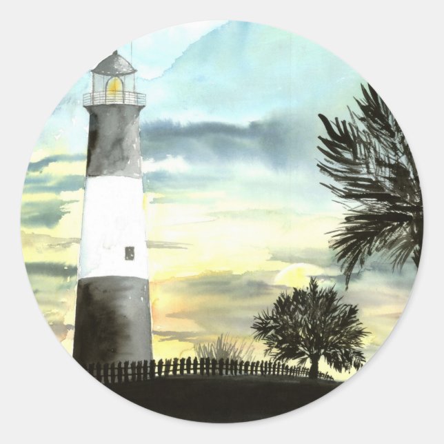 Sticker Rond TYBEE Island Lighthouse art cadeaux de collection (Devant)