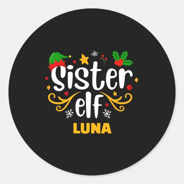 Sticker Rond Tygraphy Sister Elf Fun Family Matching  (Devant)