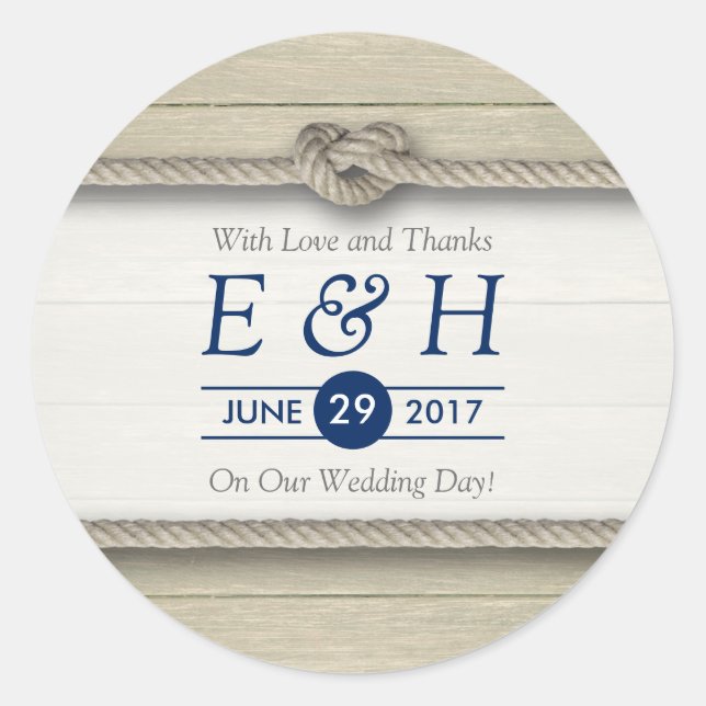 Sticker Rond Tying The Knot Rustic Beach Wedding Favor (Devant)
