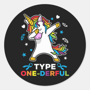 Sticker Rond Type 1 Sensibilisation au diabète Unicorne Type 1