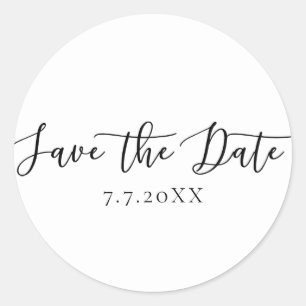 Sticker Rond Type de script noir Moderne Enregistrer la date In