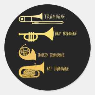 Sticker Rond Types amusants Joueur Trombone Marching Jazz Band