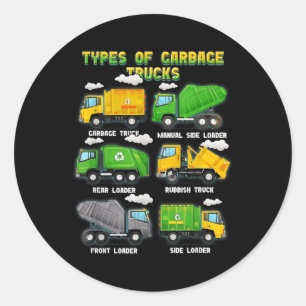Sticker Rond Types De Camions-Poubelle Enfants Garçons Camion-C