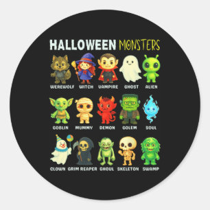 Sticker Rond Types De Monstres Halloween Poster Éducatif Pour