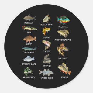 Sticker Rond Types D'Espèces De Poissons D'Eau Douce Pêcheur