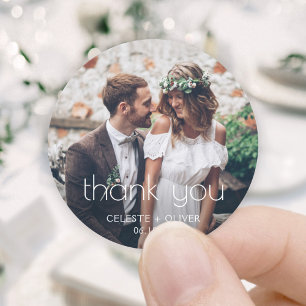 Sticker Rond Typographie Art déco chic & Mariage photo Merci