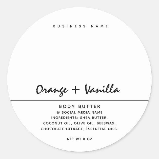 Sticker Rond Typographie blanche de luxe moderne simple produit (Devant)