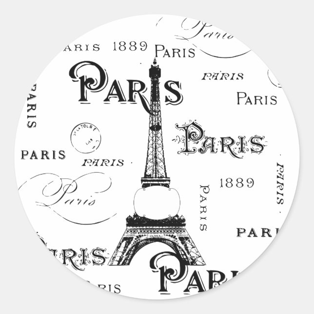 Sticker Rond Typographie Calligraphie Paris France Tour Eiffel (Devant)