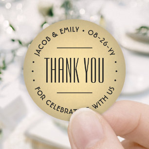 Sticker Rond Typographie Chic Déco Merci Or Faux Foil