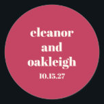 Sticker Rond Typographie chic Magenta Rouge ivoire Mariage pers<br><div class="desc">Audacieux Chic Typographie Magenta Rouge ivoire Moderne Personnalisé Mariage Classique Rond Sticker</div>