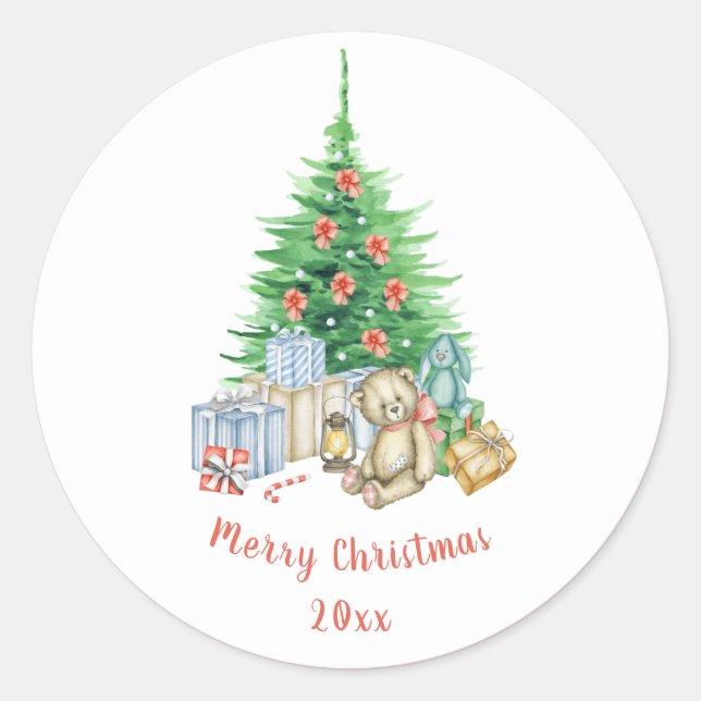 Sticker Rond Typographie d'arbre de Noël personnalisable (Devant)
