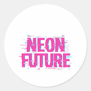 Sticker Rond Typographie de futur néon Cyberpunk Glitch