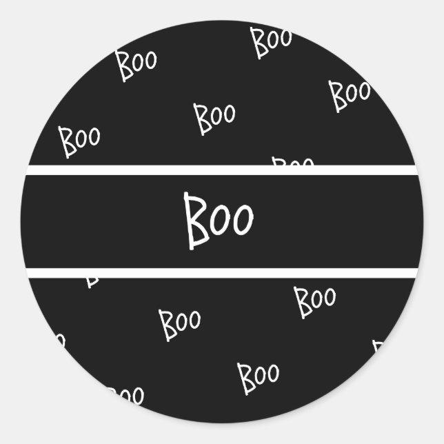 Sticker Rond Typographie de Halloween boo noir et blanc (Devant)