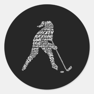 Sticker Rond Typographie de joueur de hockey Enfants Femmes Fil