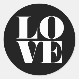 Sticker Rond Typographie de l'amour noir et blanc Saint Valenti
