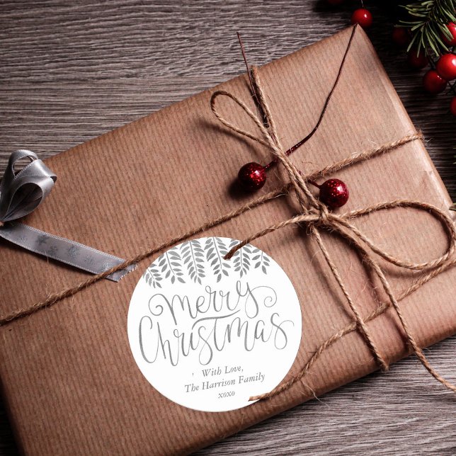 Sticker Rond Typographie de l'effet d'huile d'argent Joyeux Noë (Créateur téléchargé)