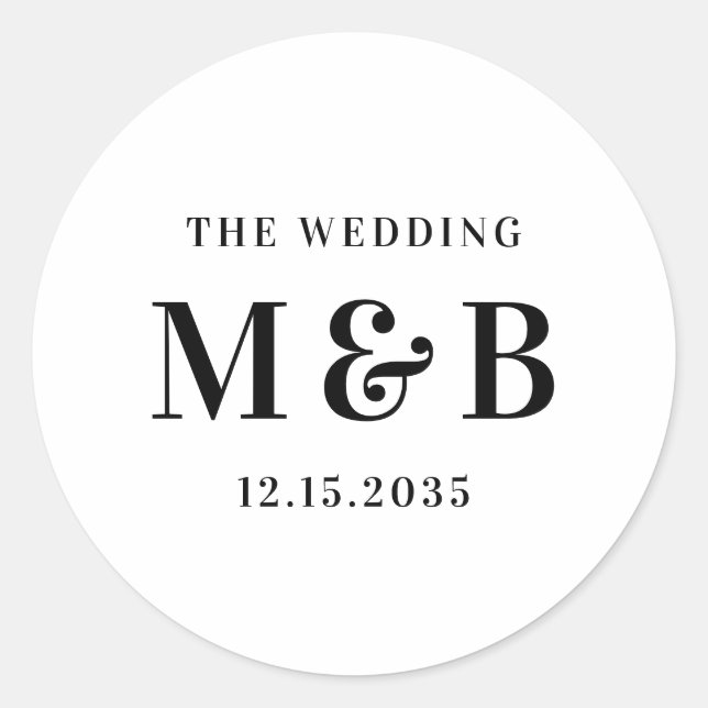 Sticker Rond Typographie de mariage classique minimale avec ini (Devant)
