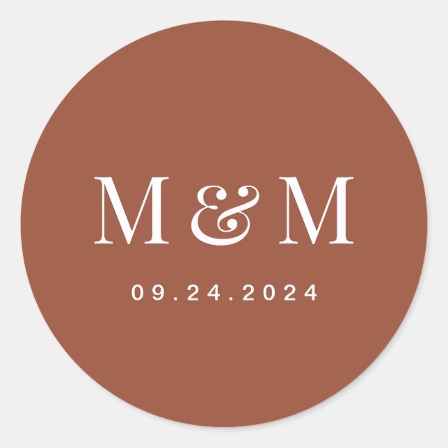 Sticker Rond Typographie de monogramme classique en terre cuite (Devant)