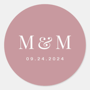 Sticker Rond Typographie de monogramme classique rose poussiére