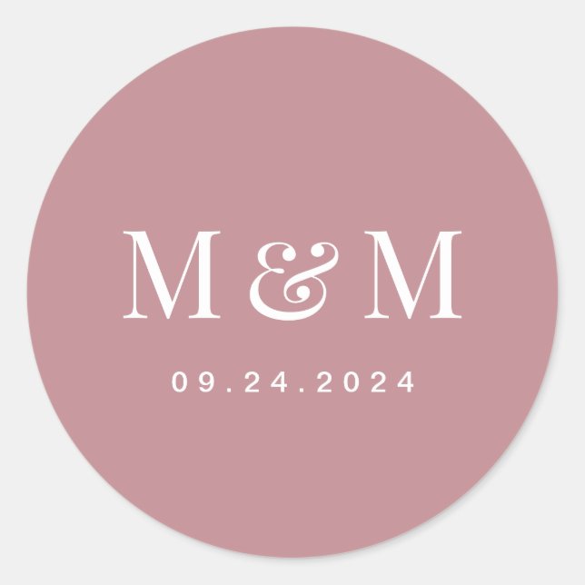 Sticker Rond Typographie de monogramme classique rose poussiére (Devant)