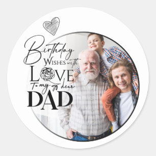 Sticker Rond Typographie de photo d'anniversaire de papa minima