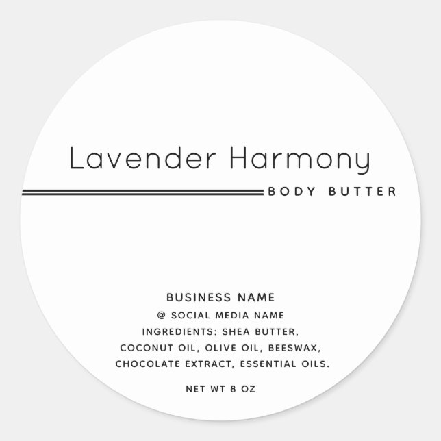 Sticker Rond Typographie de produit de luxe moderne simple blan (Devant)