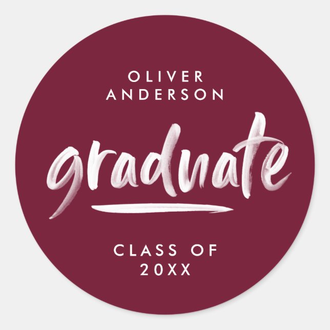 Sticker Rond Typographie de script moderne burgundy graduation (Devant)