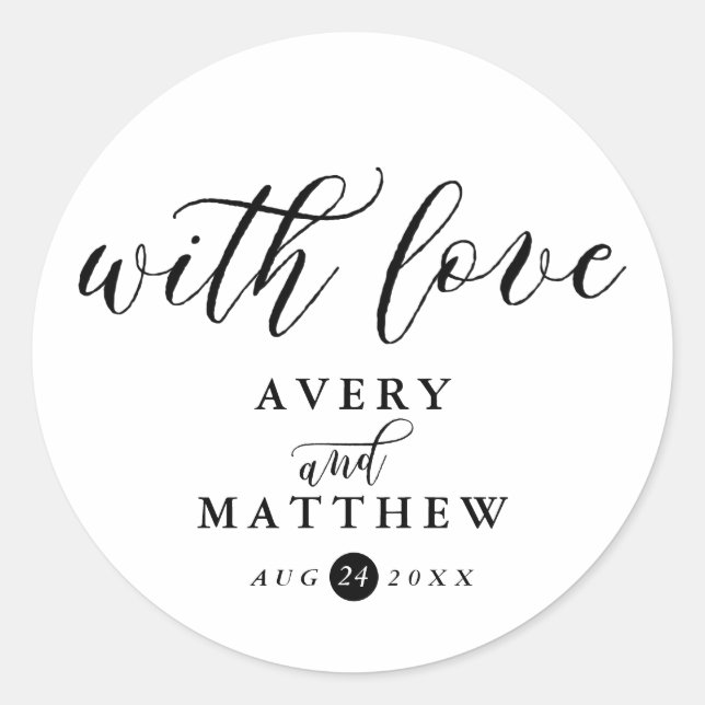 Sticker Rond Typographie de script simple | Avec amour mariage  (Devant)