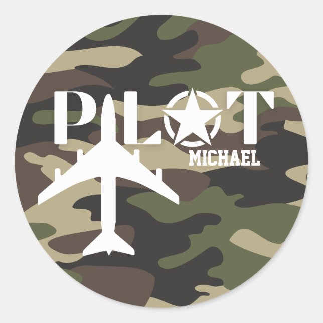 Sticker Rond Typographie du Camouflage Pilote, personnalisation (Devant)