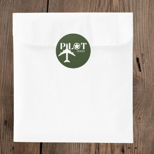 Sticker Rond Typographie du pilote & avion, Minimaliste, Person