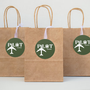 Sticker Rond Typographie du pilote & avion, Minimaliste, Person