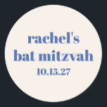 Sticker Rond Typographie en gras bleu ivoire Bat mitzvah person<br><div class="desc">Typographie en gras Bleu ivoire Cute Bat mitzvah classique rond Sticker</div>